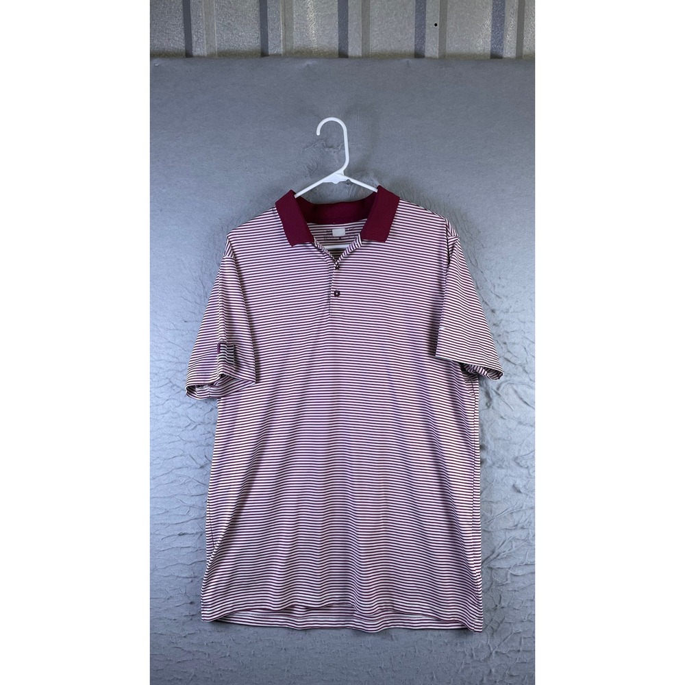 Nike Golf Polo Mens Large Maroon Striped Dri-FIT Short Sleeve Good Performance